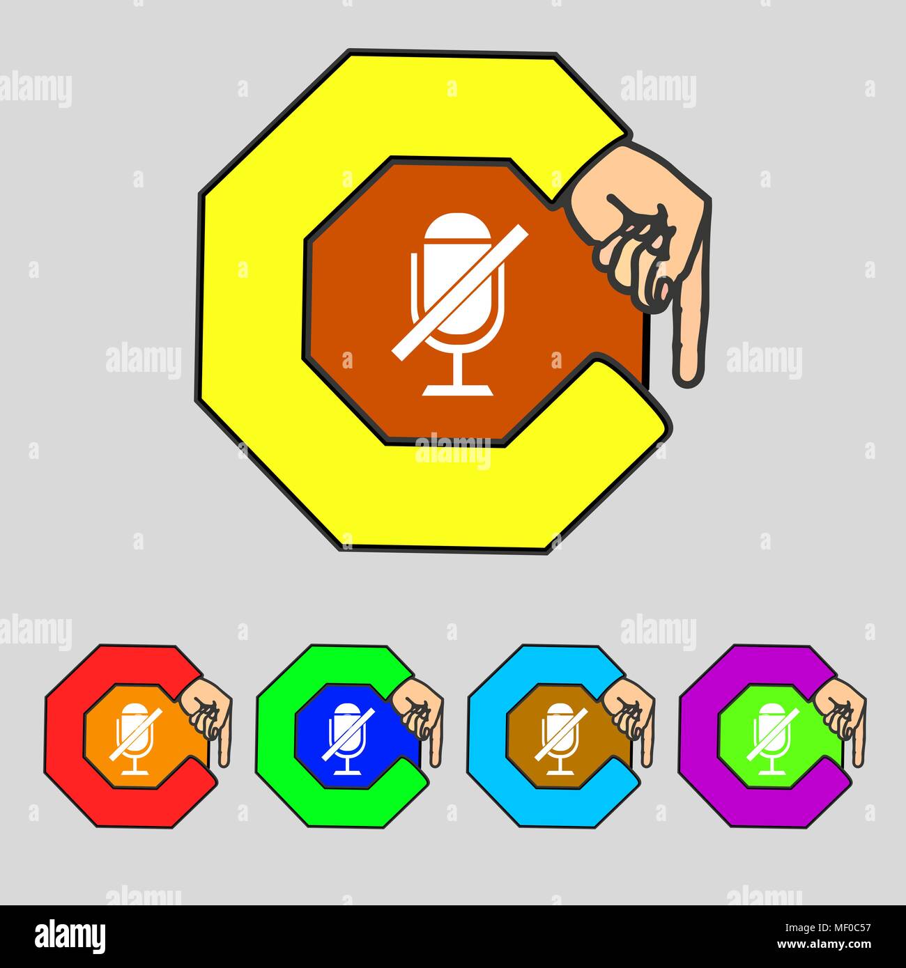 No Microphone sign icon. Speaker symbol. Set colourful buttons. Vector