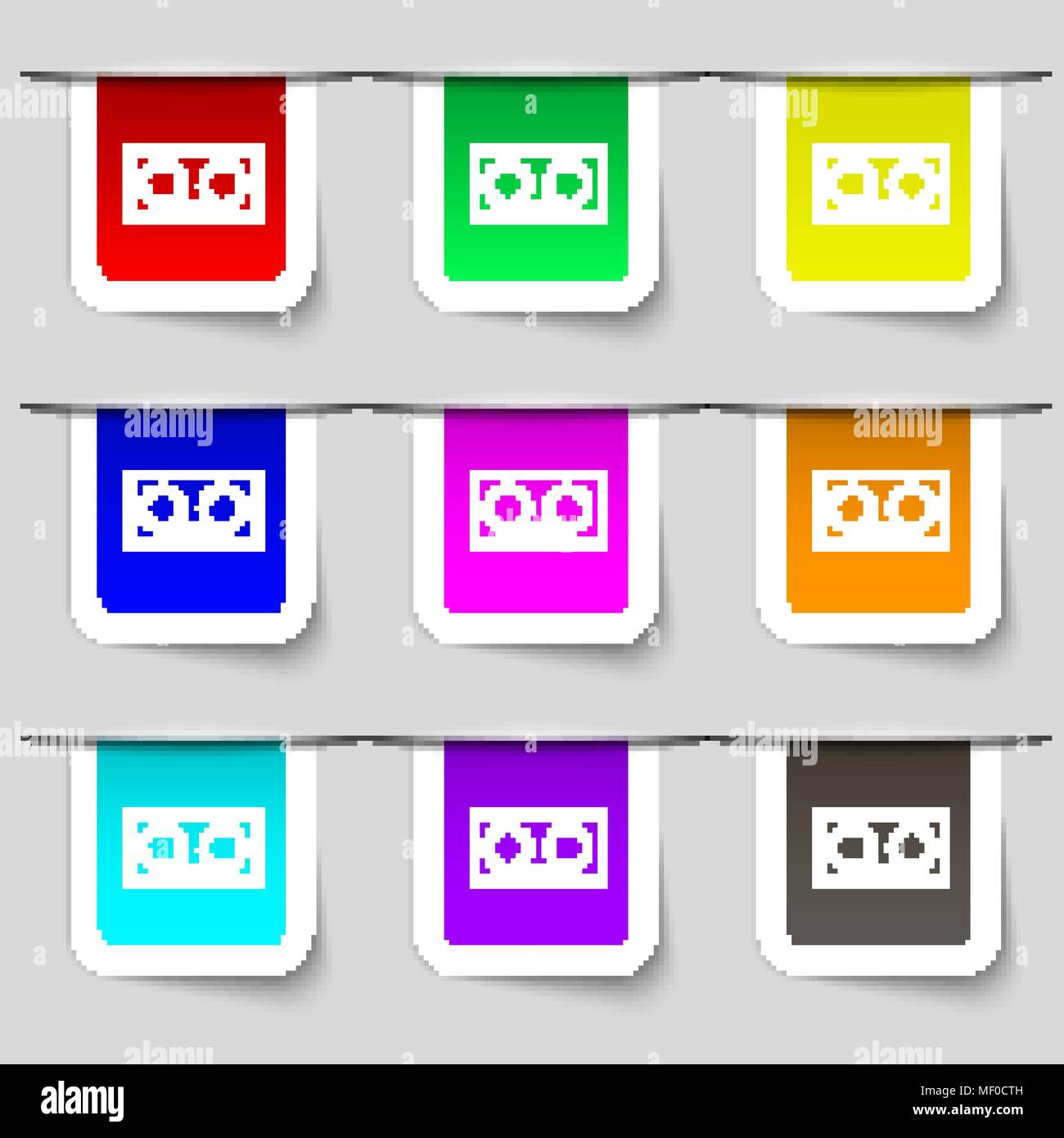 audio cassette icon sign. Set of multicolored modern labels for your ...