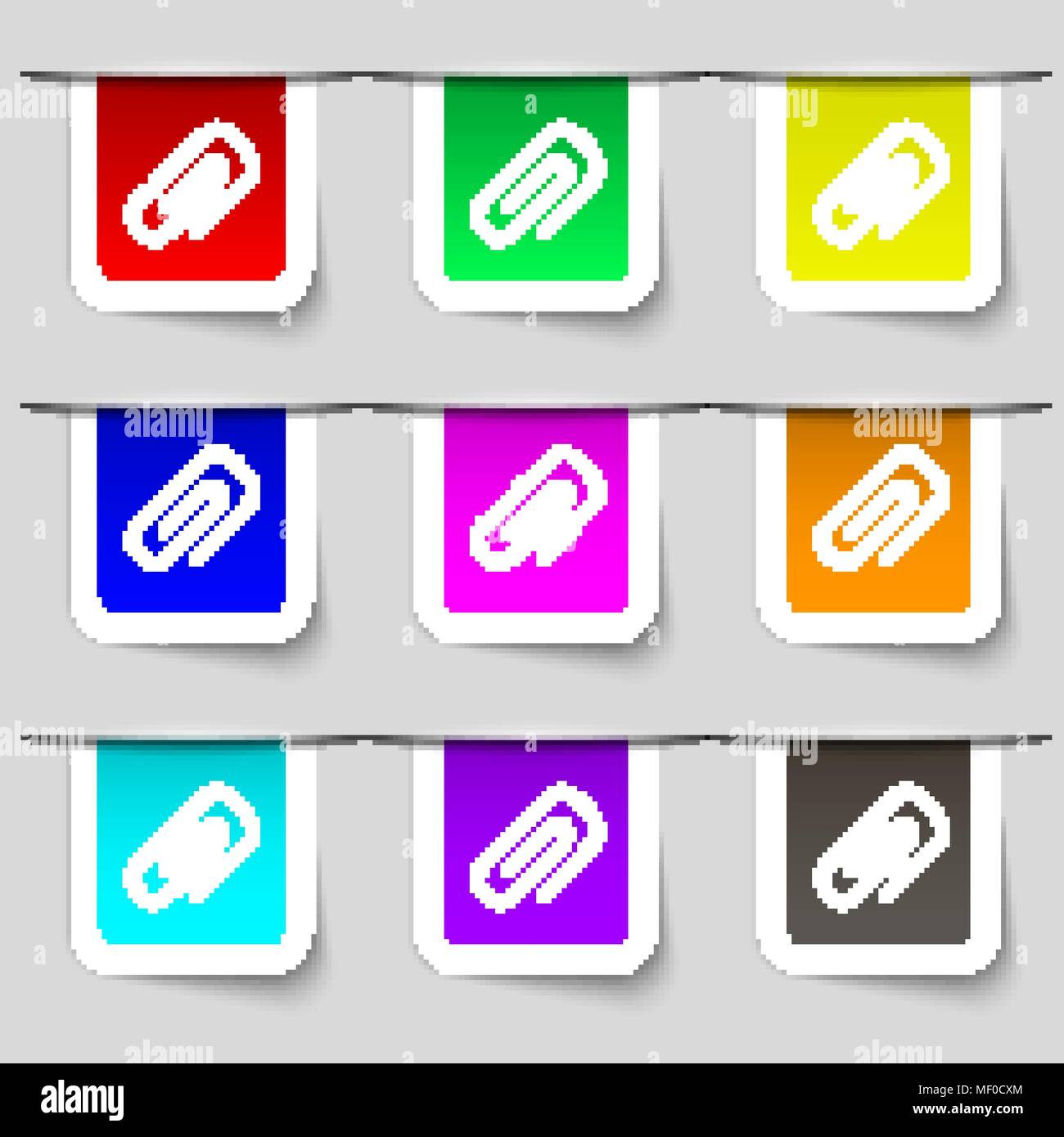 clip to paper icon sign. Set of multicolored modern labels for your ...