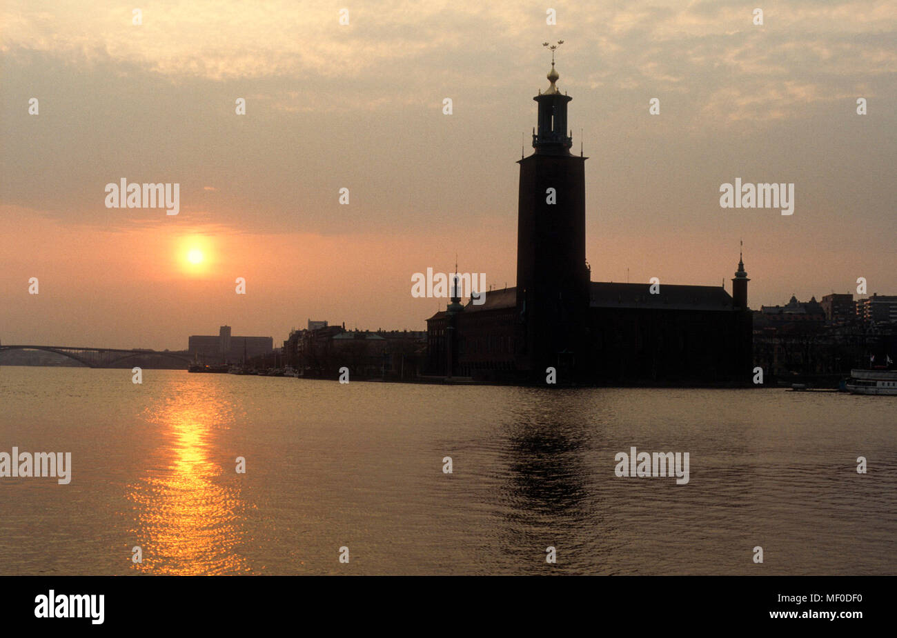 STOCKHOLM CITYHALL in sunset 2005 Stock Photo