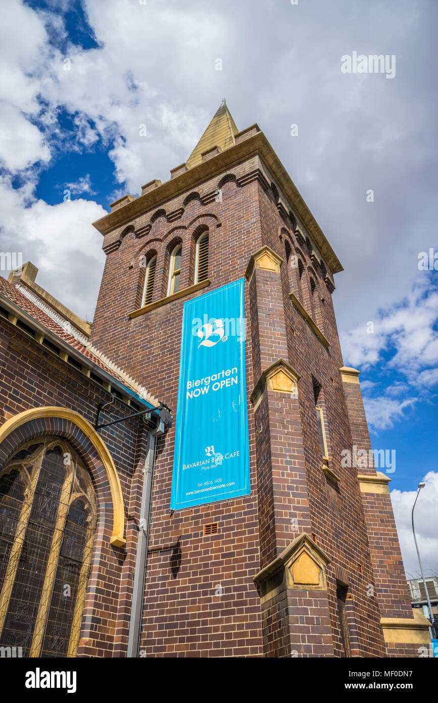 the former St Andrew's Uniting Church in Parramatta is now a Bavarian Bier Café, Parramatta, Greater Western Sydney, New South Wales, Australia Stock Photo