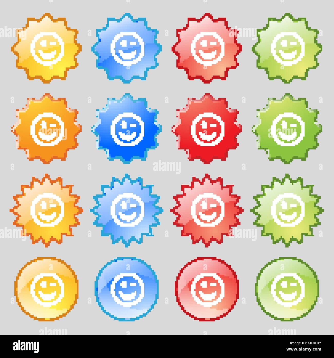 Winking Face icon sign. Big set of 16 colorful modern buttons for your ...