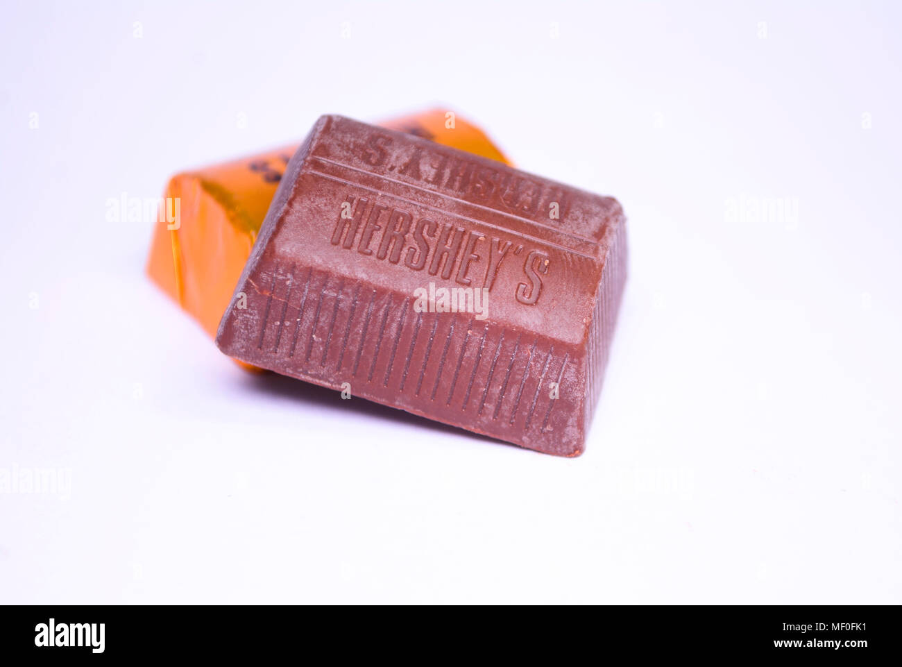 Hersheys chocolate in white background Stock Photo