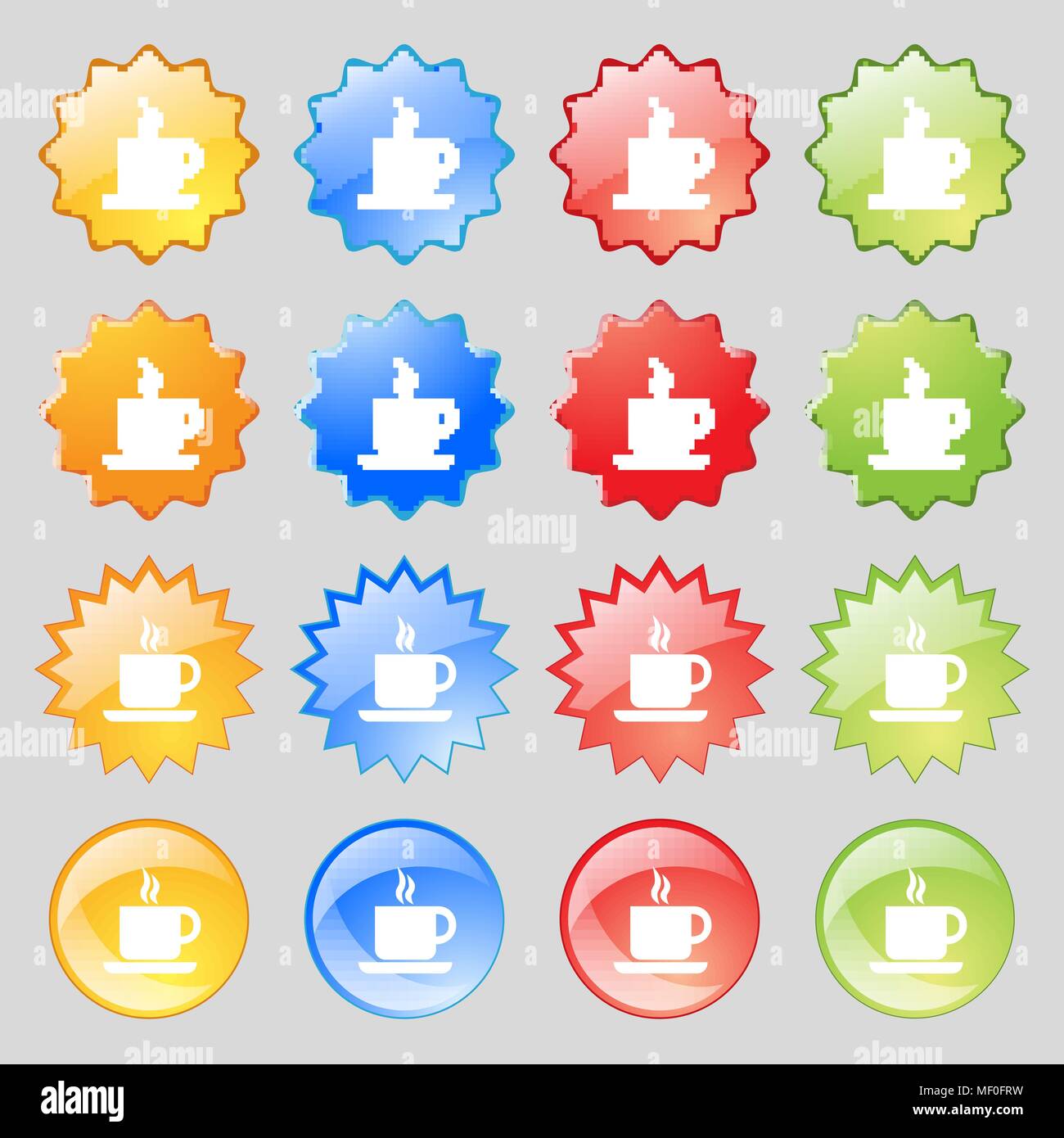 coffee icon sign. Big set of 16 colorful modern buttons for your design ...