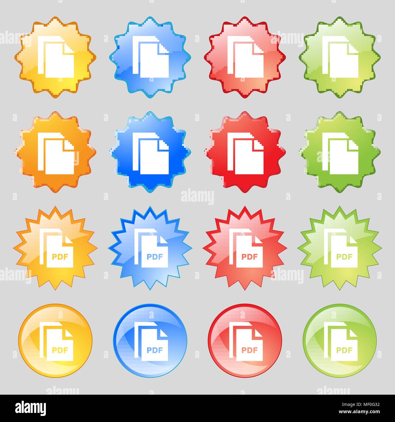 file PDF icon sign. Big set of 16 colorful modern buttons for your ...
