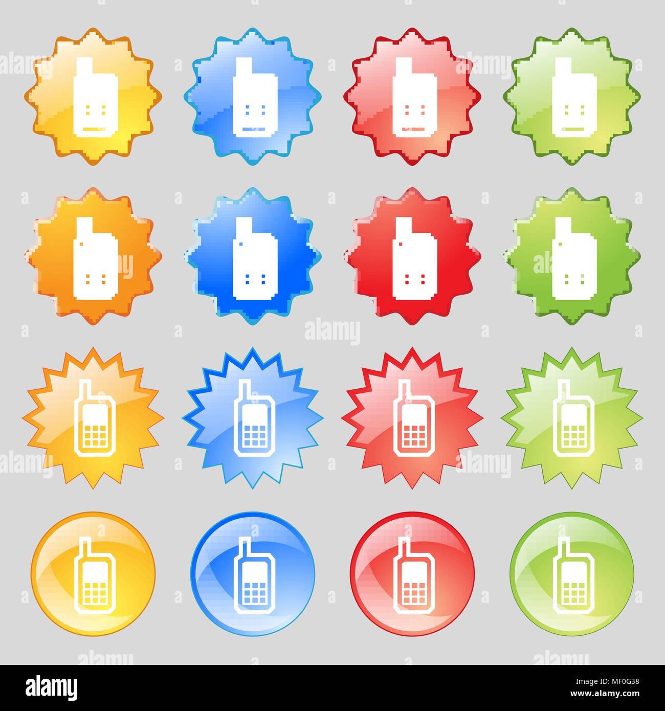 Mobile phone icon sign. Big set of 16 colorful modern buttons for your ...