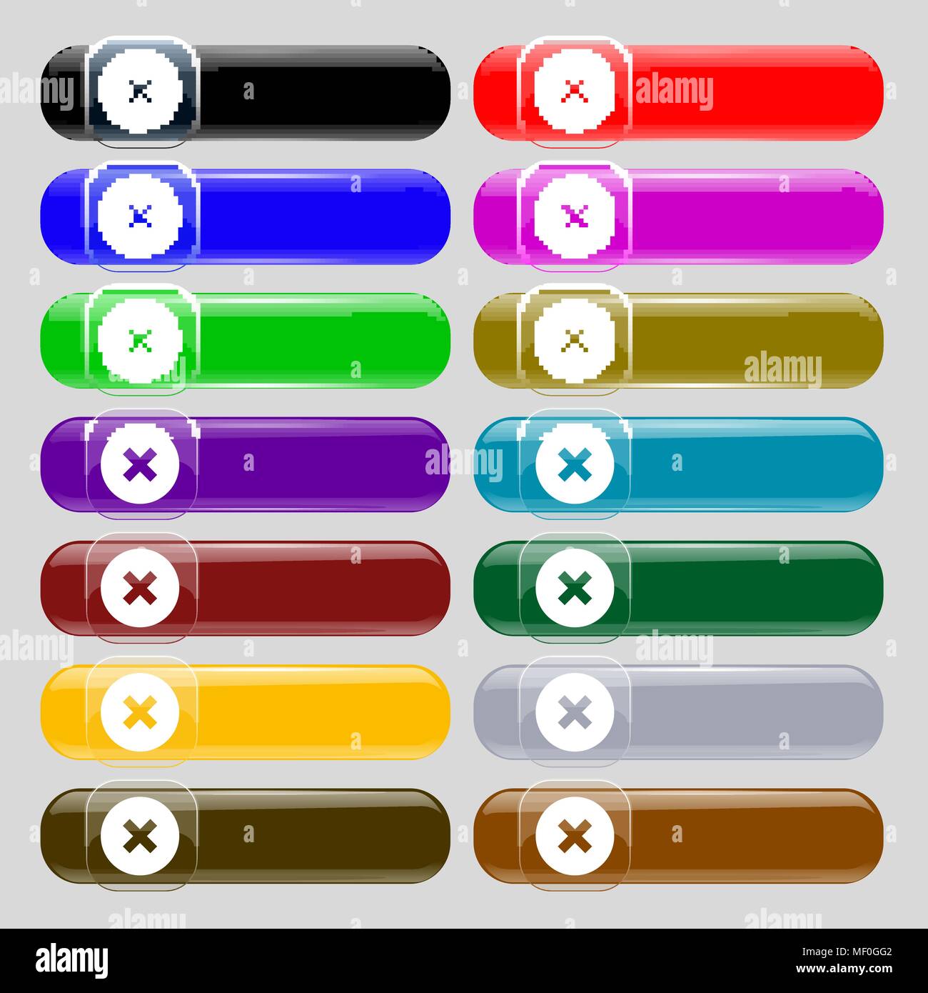 cancel  icon sign. Set from fourteen multi-colored glass buttons with place for text. Vector illustration Stock Vector