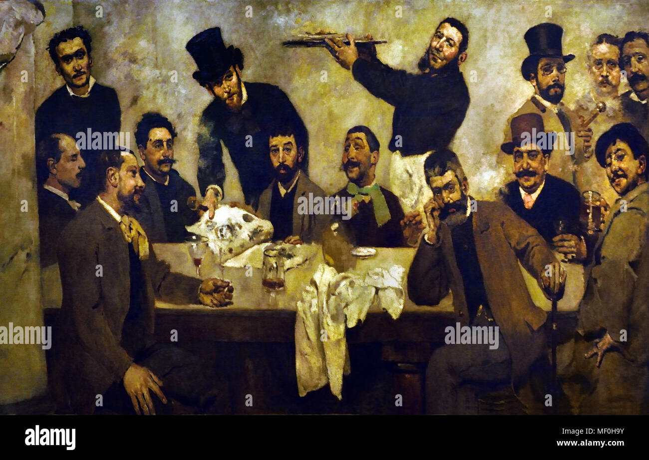 The Lion's Group 1885 Columbano Bordalo Pinheiro 1857-1929  Portugal, Portuguese. ( . The group also included Rafael Bordalo Pinheiro, António da Silva Porto, Marques de Oliveira and José Malhoa. ) Stock Photo