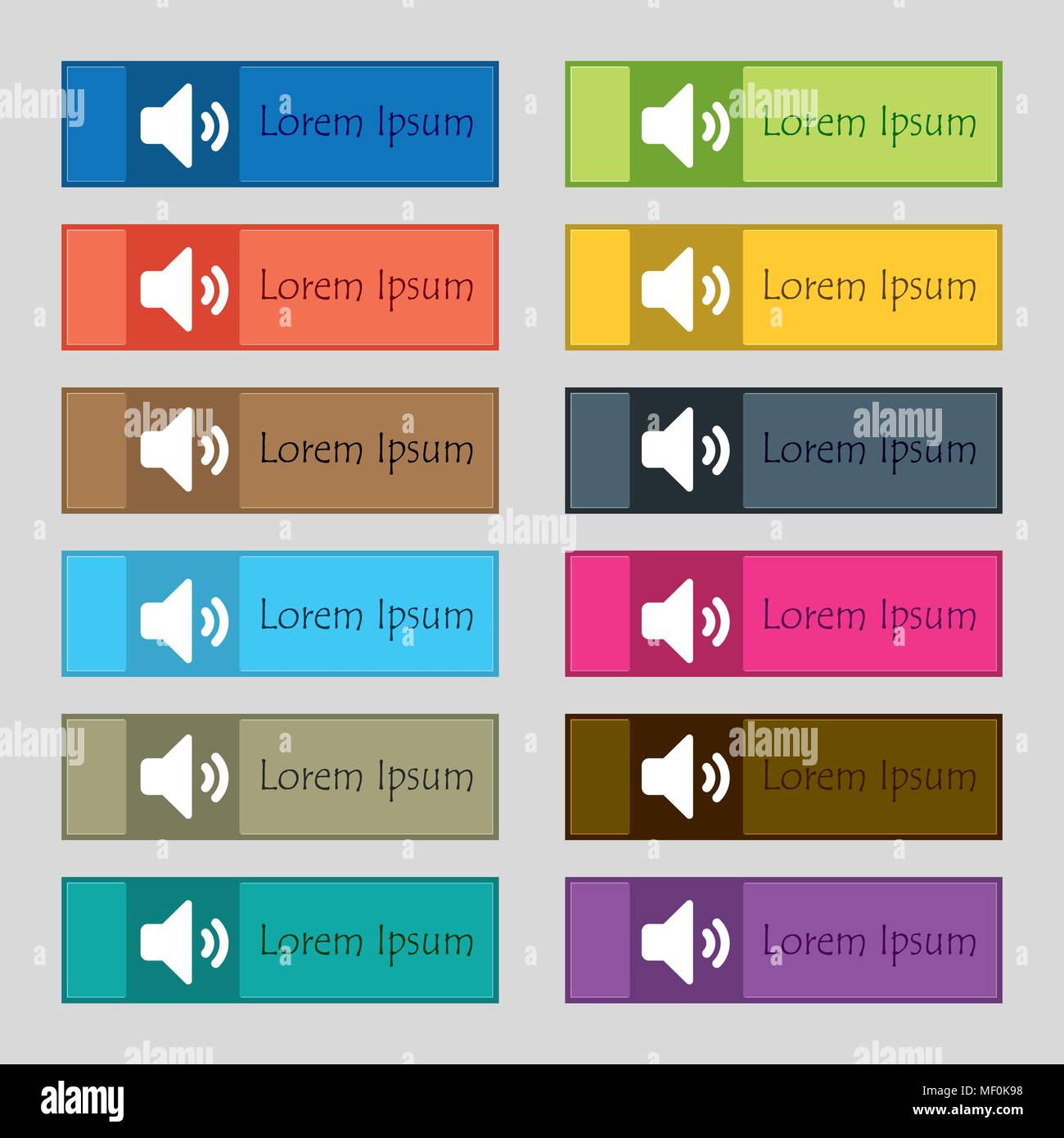 Speaker volume, Sound icon sign. Set of twelve rectangular, colorful ...