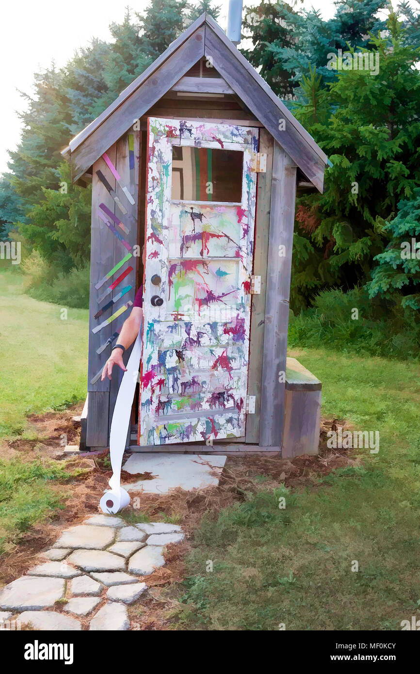 Outhouse or toilet at a farm in Ontario, Canada, North America Stock