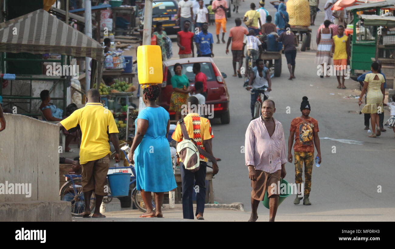 Busy street in Elmina, Ghana Stock Photo - Alamy