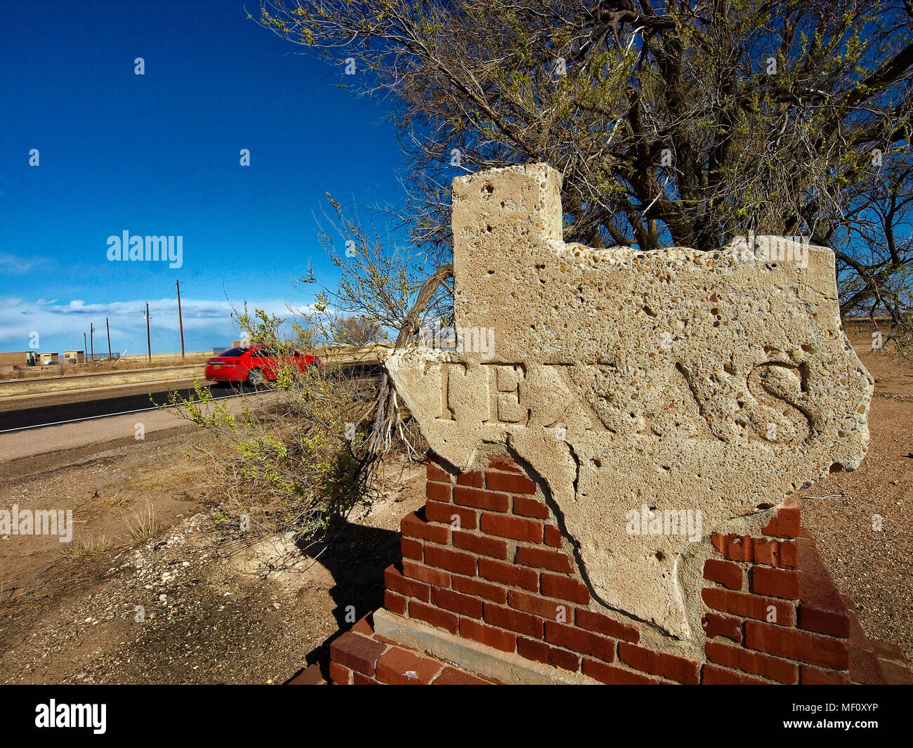 Texas marker along US 87 near Texline, Texas, carved in