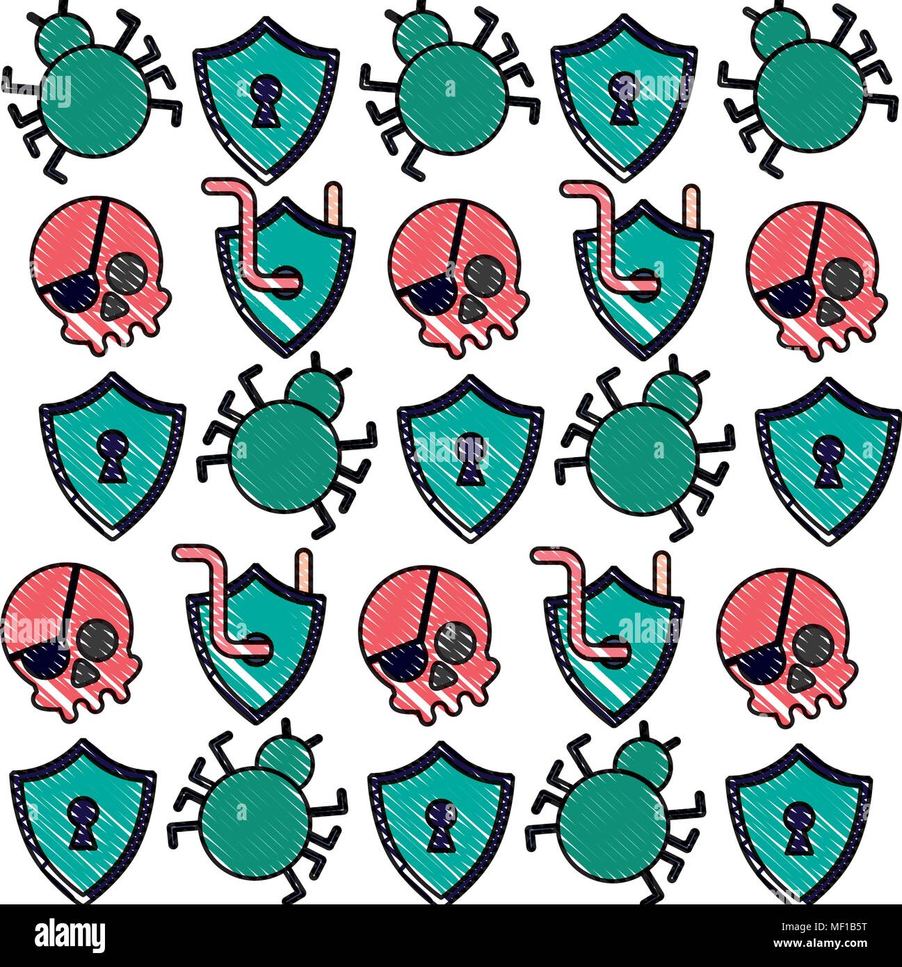computer virus set pattern Stock Vector