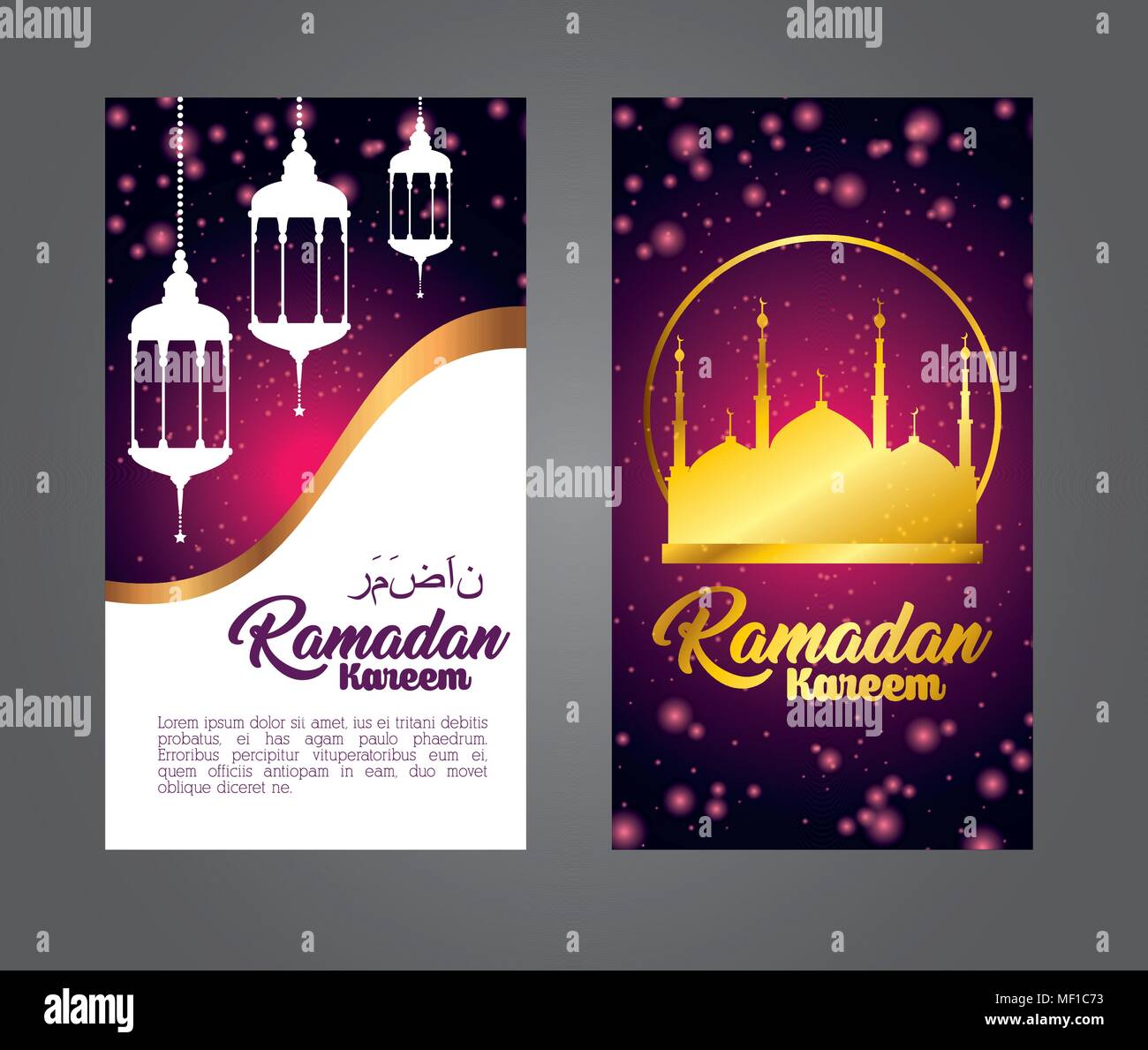 ramadan kareem card with lanterns hanging Stock Vector Image & Art - Alamy