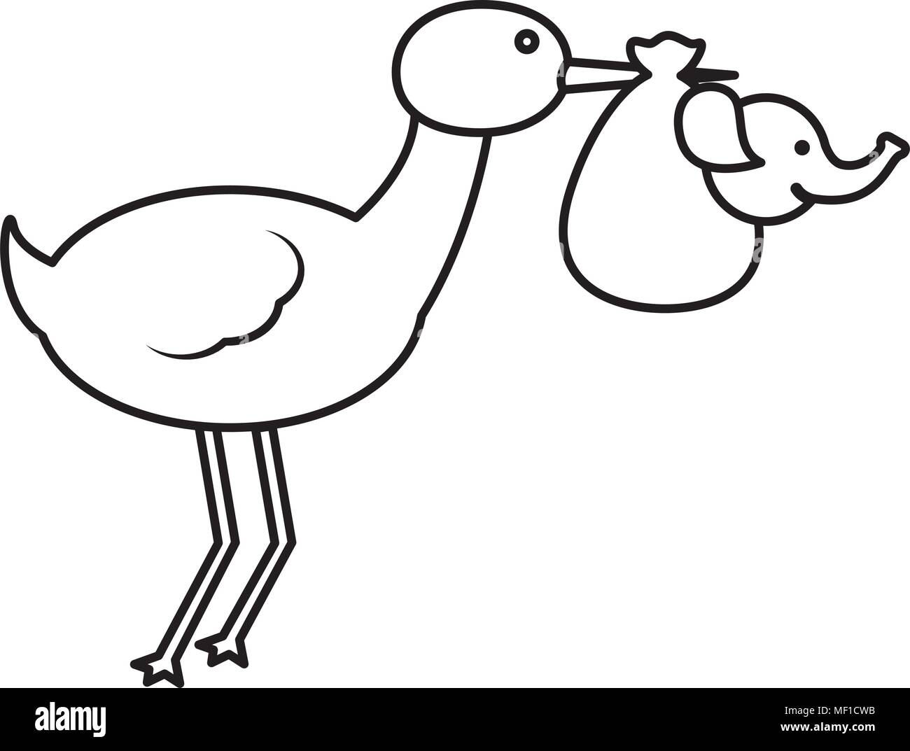 cute stork flying with elephant baby Stock Vector Image & Art - Alamy