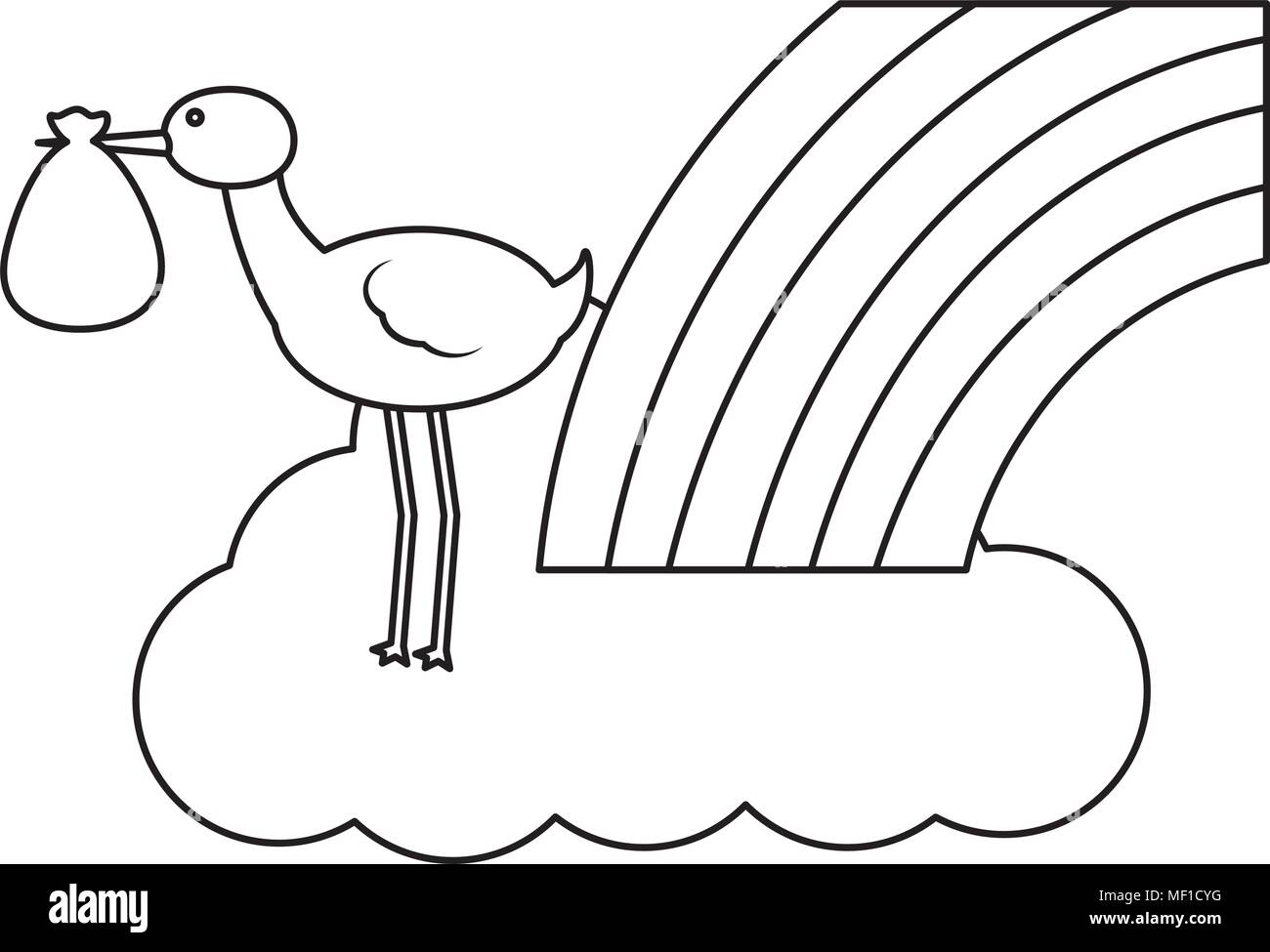 cute stork flying with cloud and rainbow Stock Vector Image & Art - Alamy