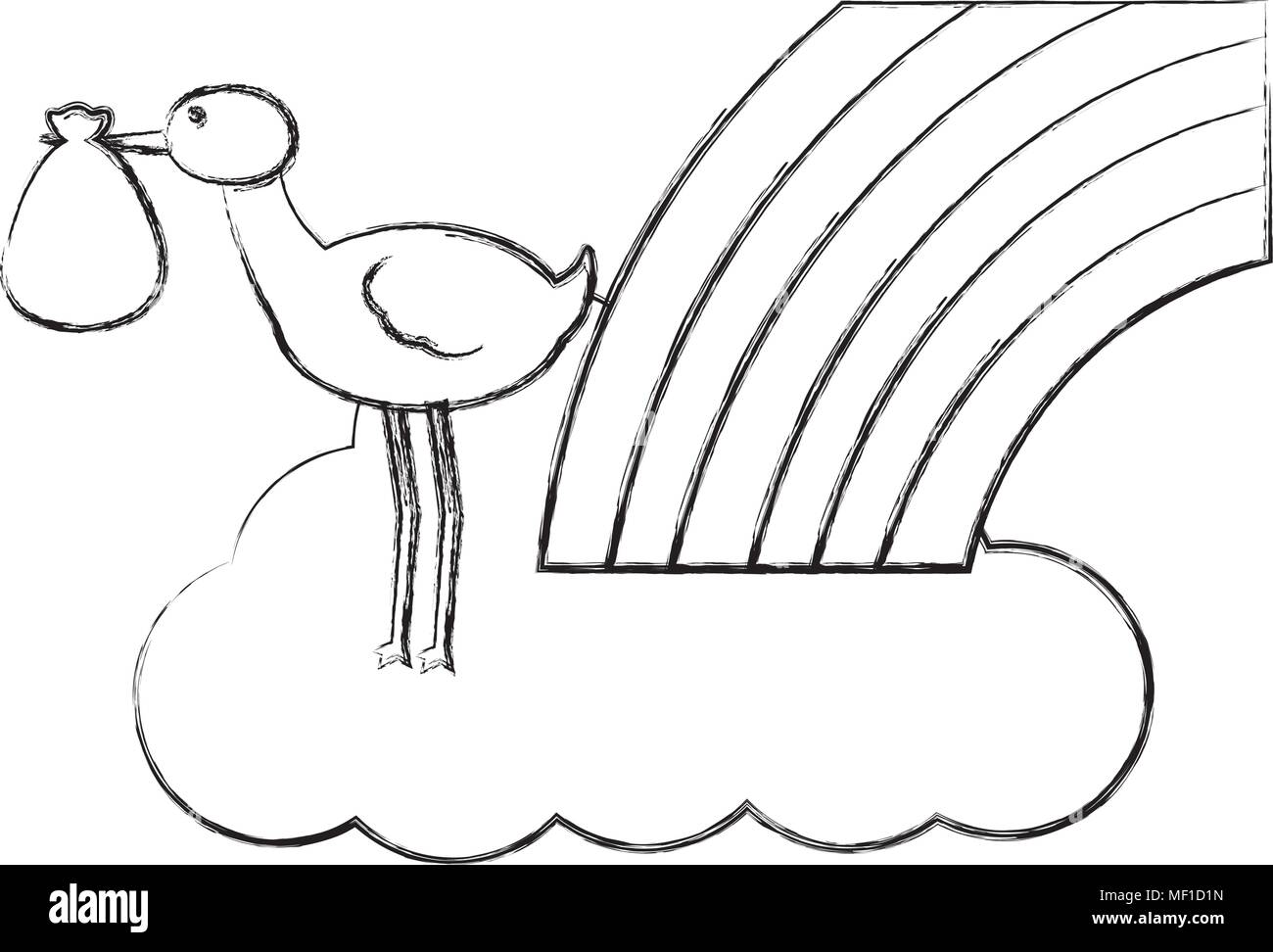 cute stork flying with cloud and rainbow Stock Vector Image & Art - Alamy