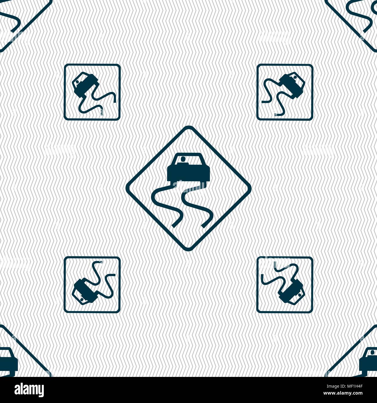 Road slippery icon sign. Seamless pattern with geometric texture ...