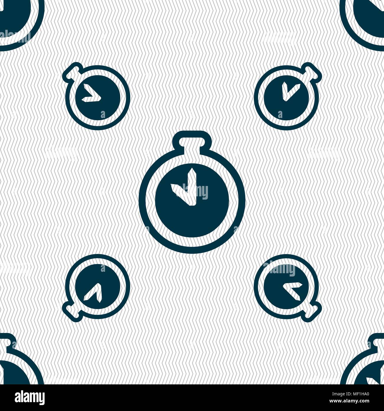The stopwatch icon sign. Seamless pattern with geometric texture. Vector illustration Stock Vector