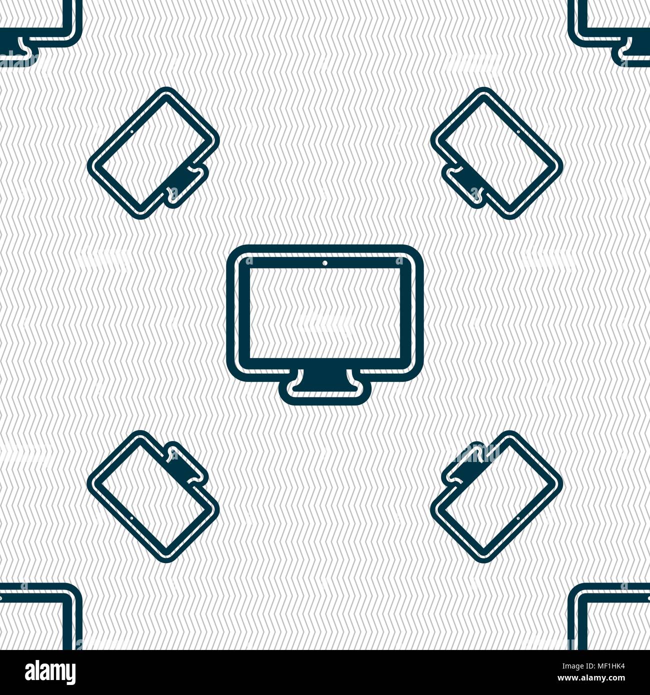 monitor icon sign. Seamless pattern with geometric texture. Vector illustration Stock Vector