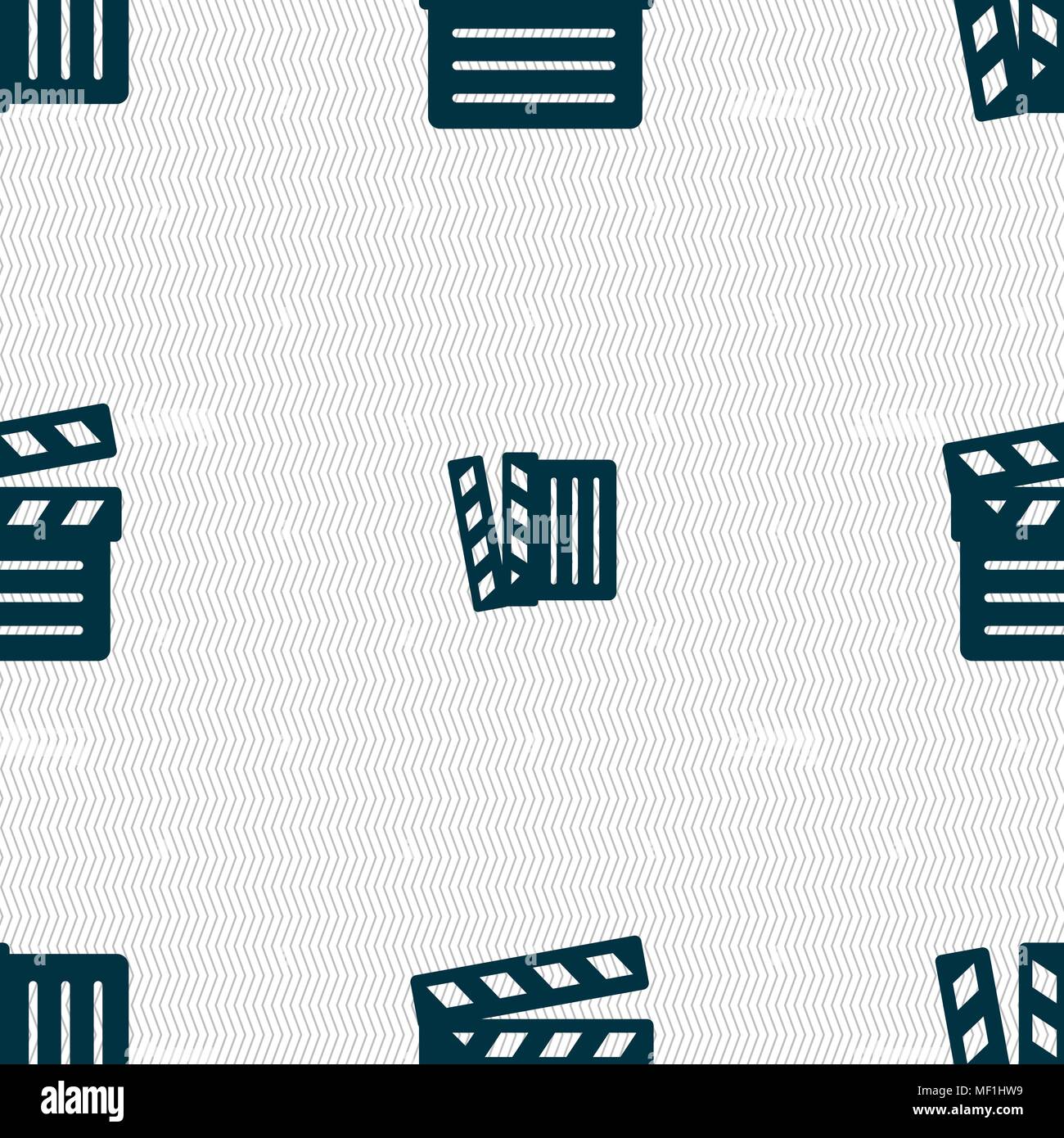 Cinema Clapper  icon sign. Seamless pattern with geometric texture. Vector illustration Stock Vector