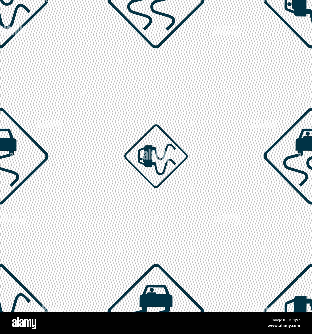Road slippery icon sign. Seamless pattern with geometric texture. Vector illustration Stock Vector