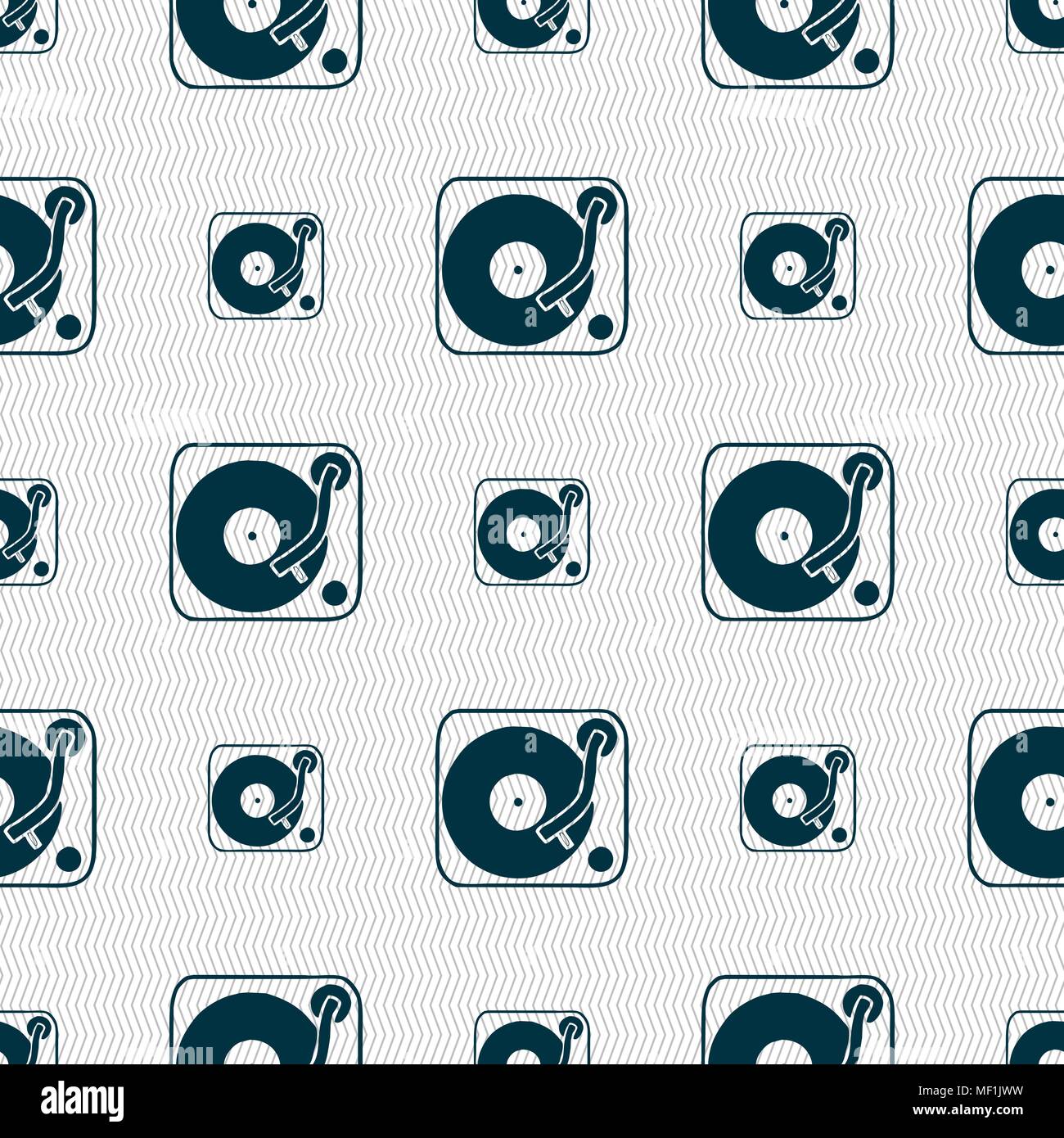 Gramophone, vinyl icon sign. Seamless pattern with geometric texture. Vector illustration Stock Vector