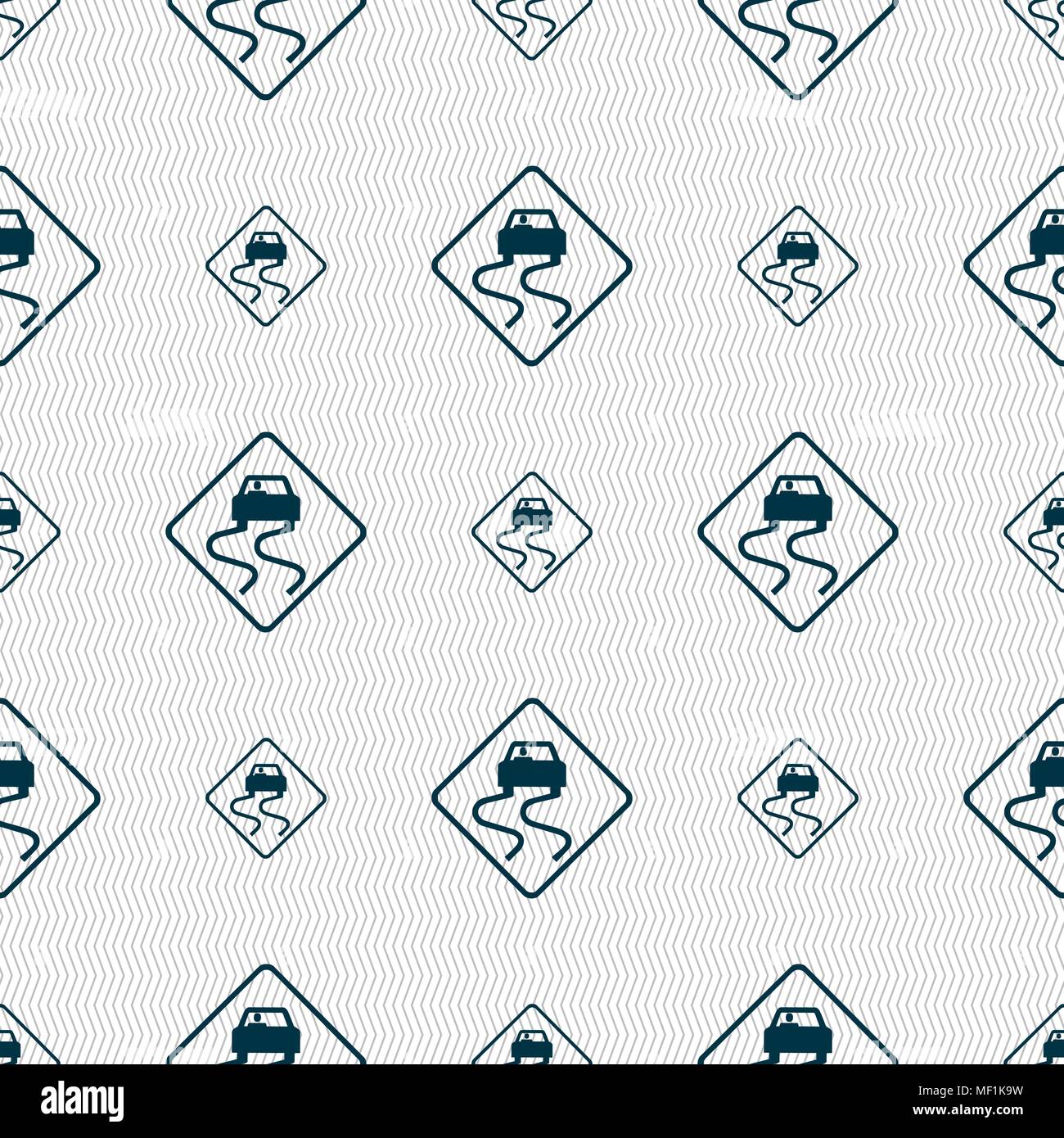 Road slippery icon sign. Seamless pattern with geometric texture. Vector illustration Stock Vector