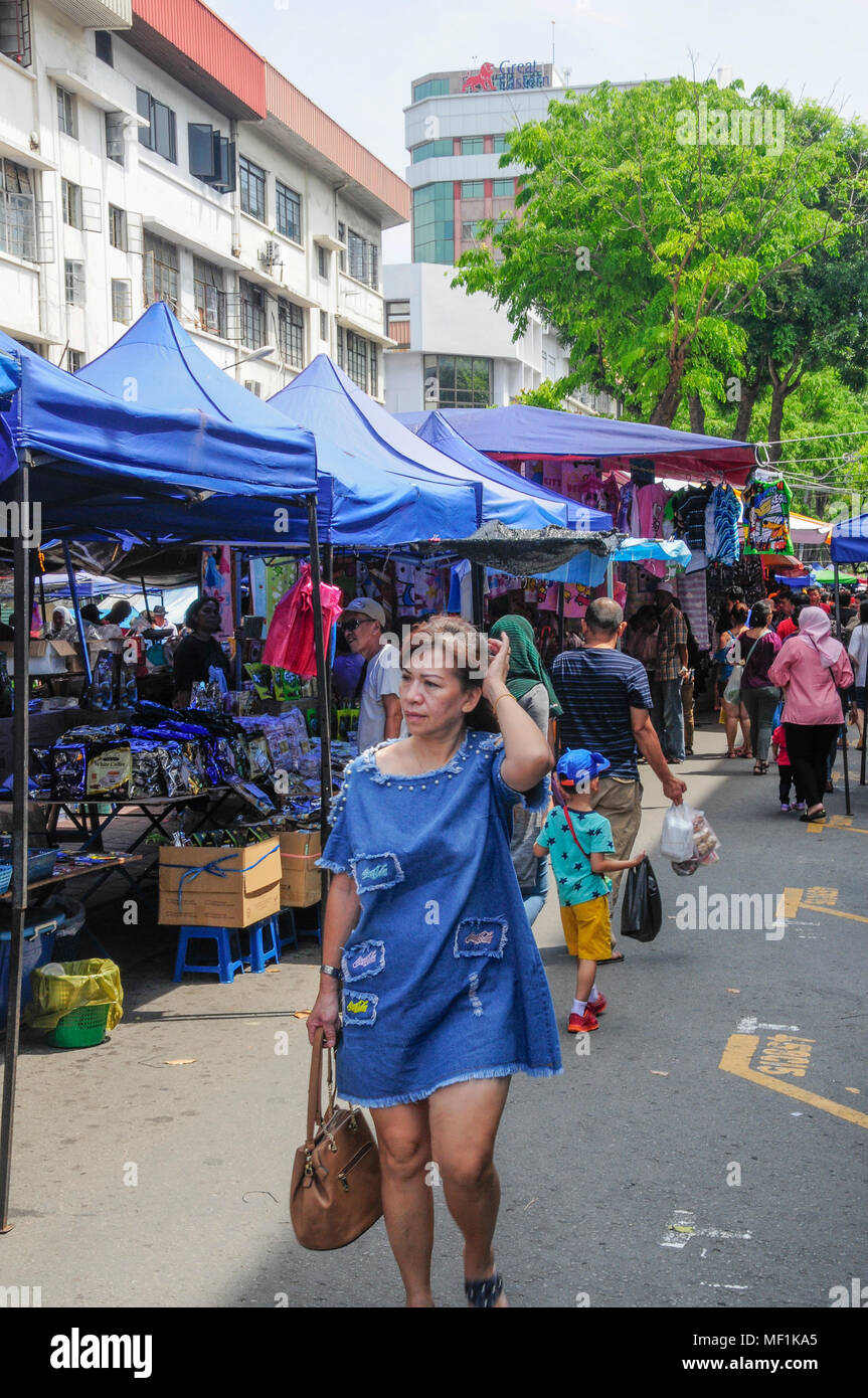 Sunday street market in Jalan Gaya, Kota Kinabalu, Malaysian Borneo Stock Photo