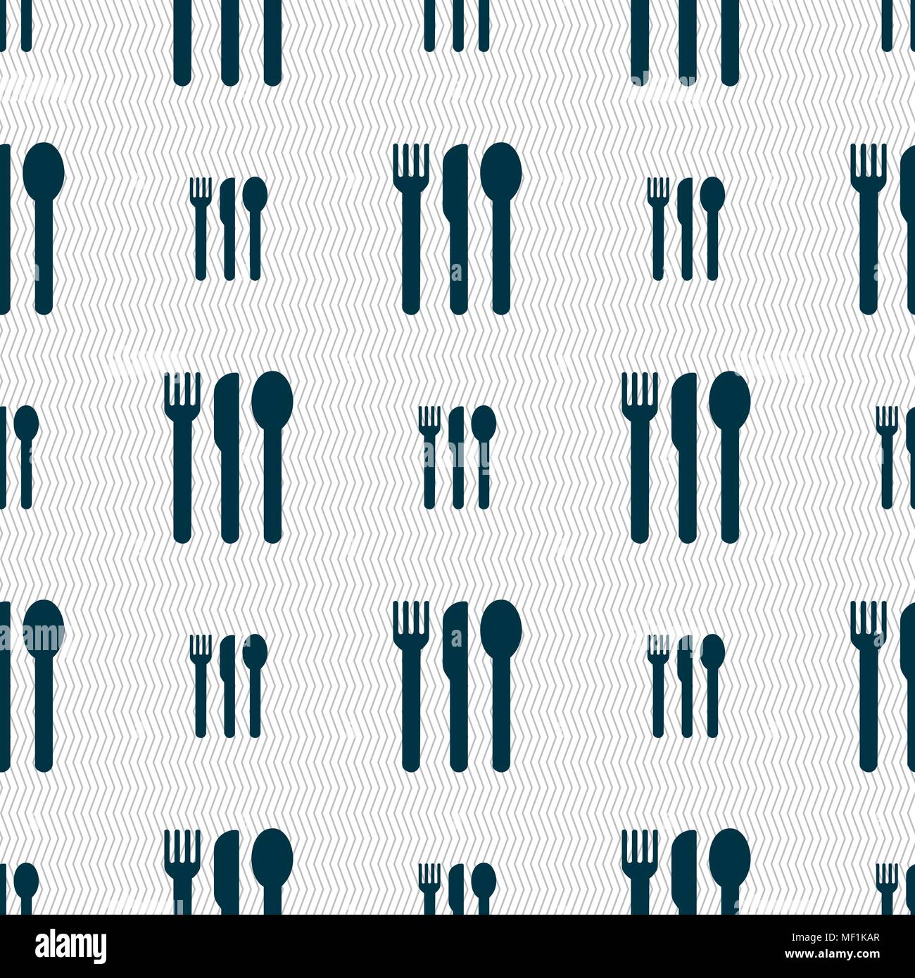 fork, knife, spoon icon sign. Seamless pattern with geometric texture. Vector illustration Stock Vector