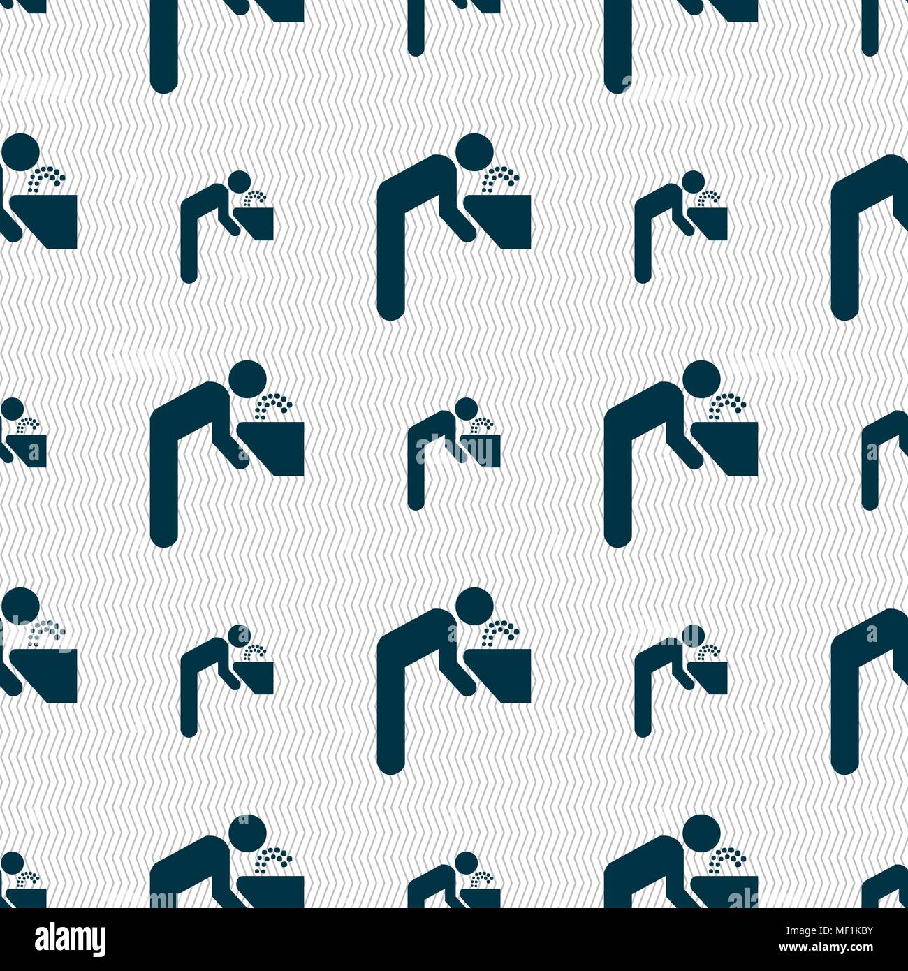 drinking fountain icon sign. Seamless pattern with geometric texture. Vector illustration Stock Vector