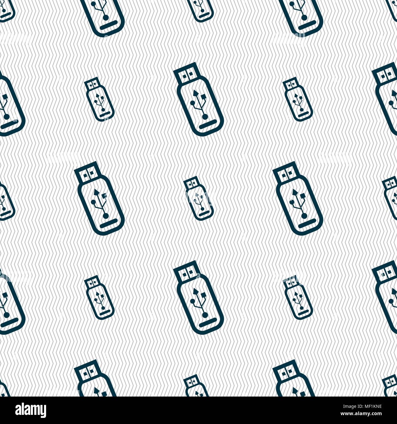 Usb flash drive icon sign. Seamless pattern with geometric texture. Vector illustration Stock Vector