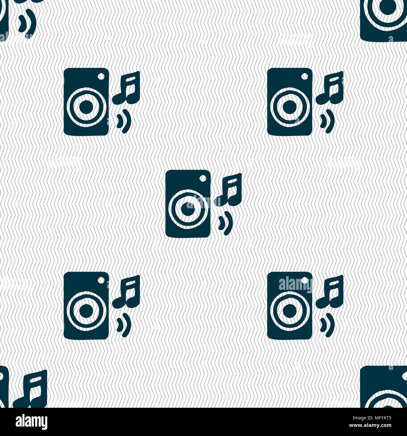 music column, disco, music, melody, speaker icon sign. Seamless pattern with geometric texture. Vector illustration Stock Vector