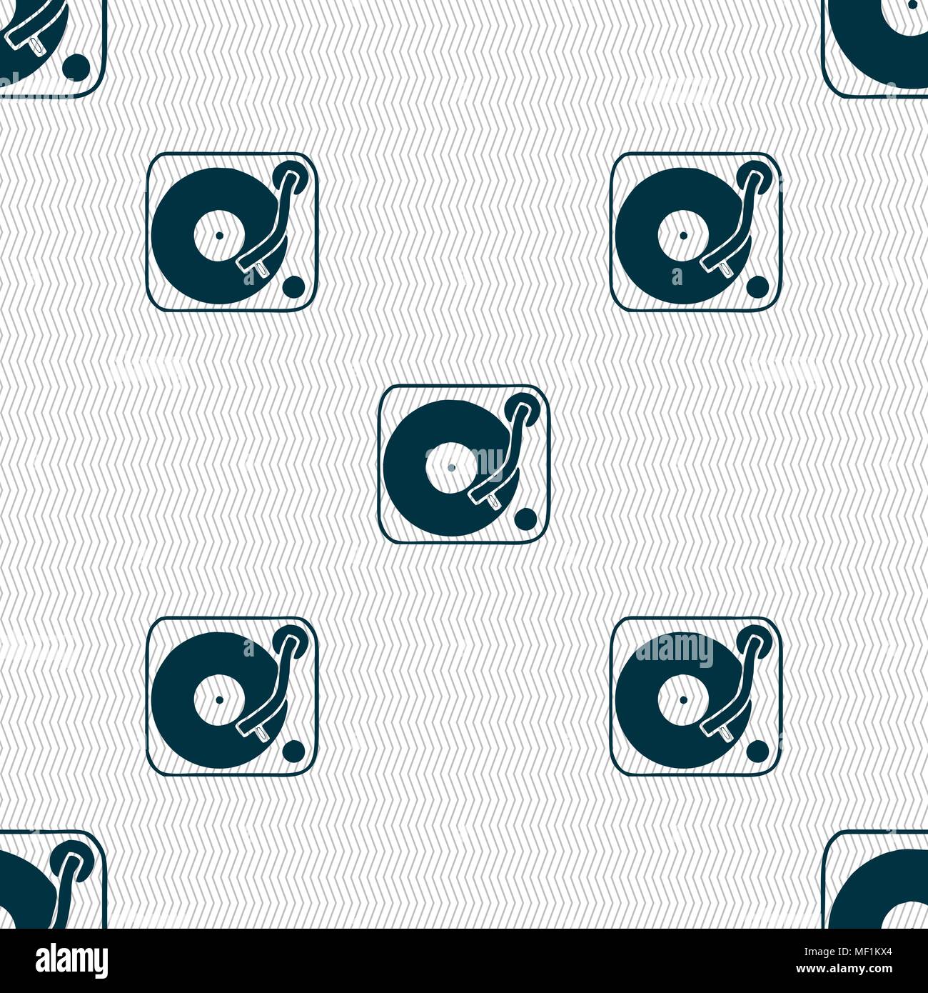 Gramophone, vinyl icon sign. Seamless pattern with geometric texture. Vector illustration Stock Vector