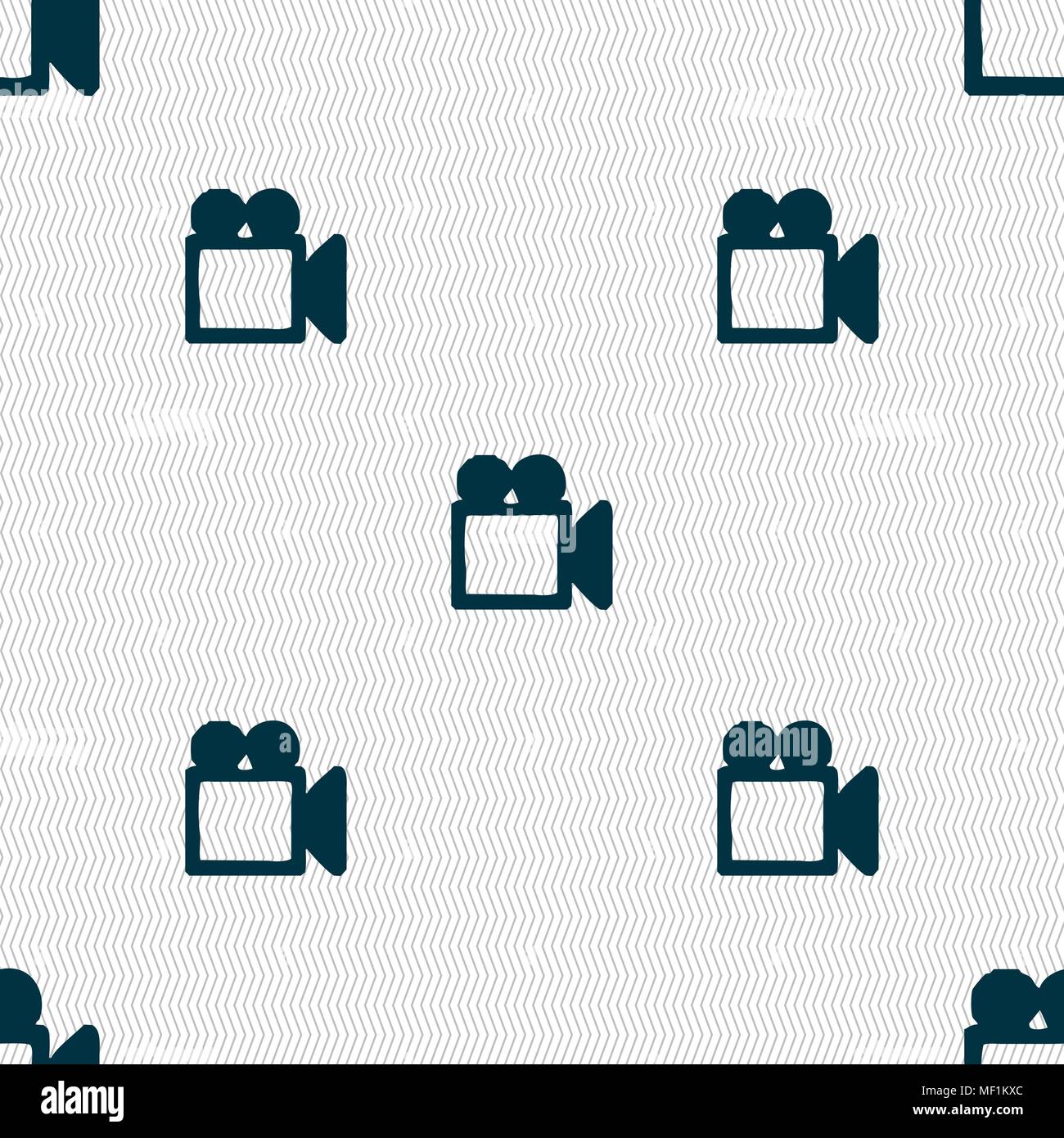 camcorder icon sign. Seamless pattern with geometric texture. Vector illustration Stock Vector