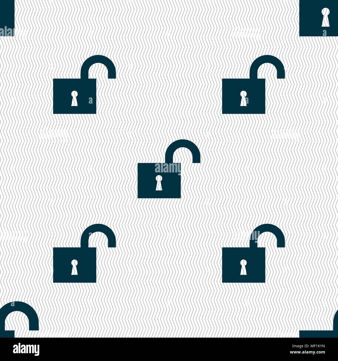 open lock icon sign. Seamless pattern with geometric texture. Vector illustration Stock Vector