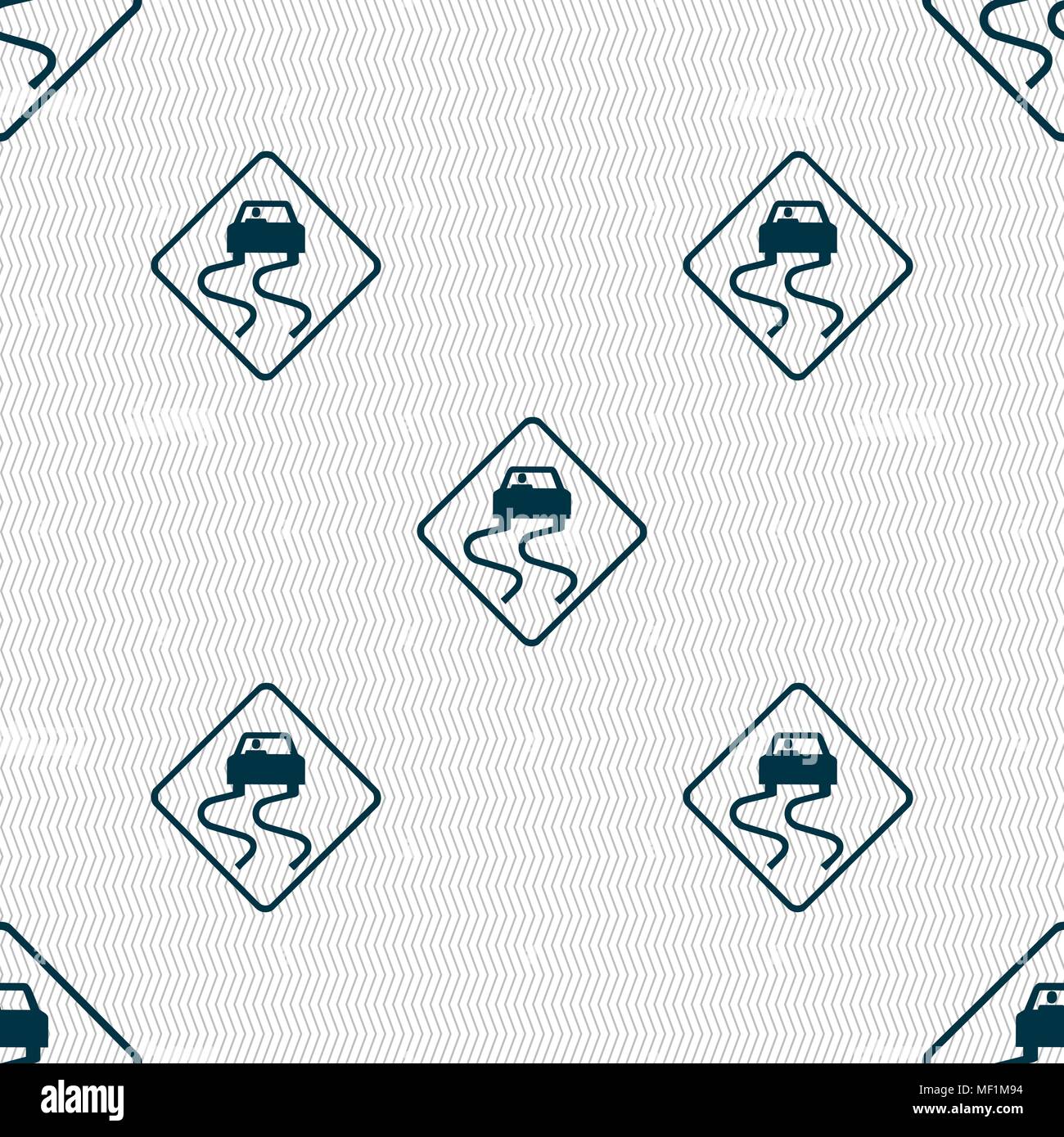 Road slippery icon sign. Seamless pattern with geometric texture. Vector illustration Stock Vector
