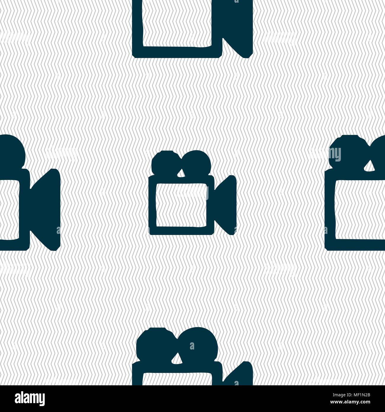 camcorder icon sign. Seamless pattern with geometric texture. Vector illustration Stock Vector