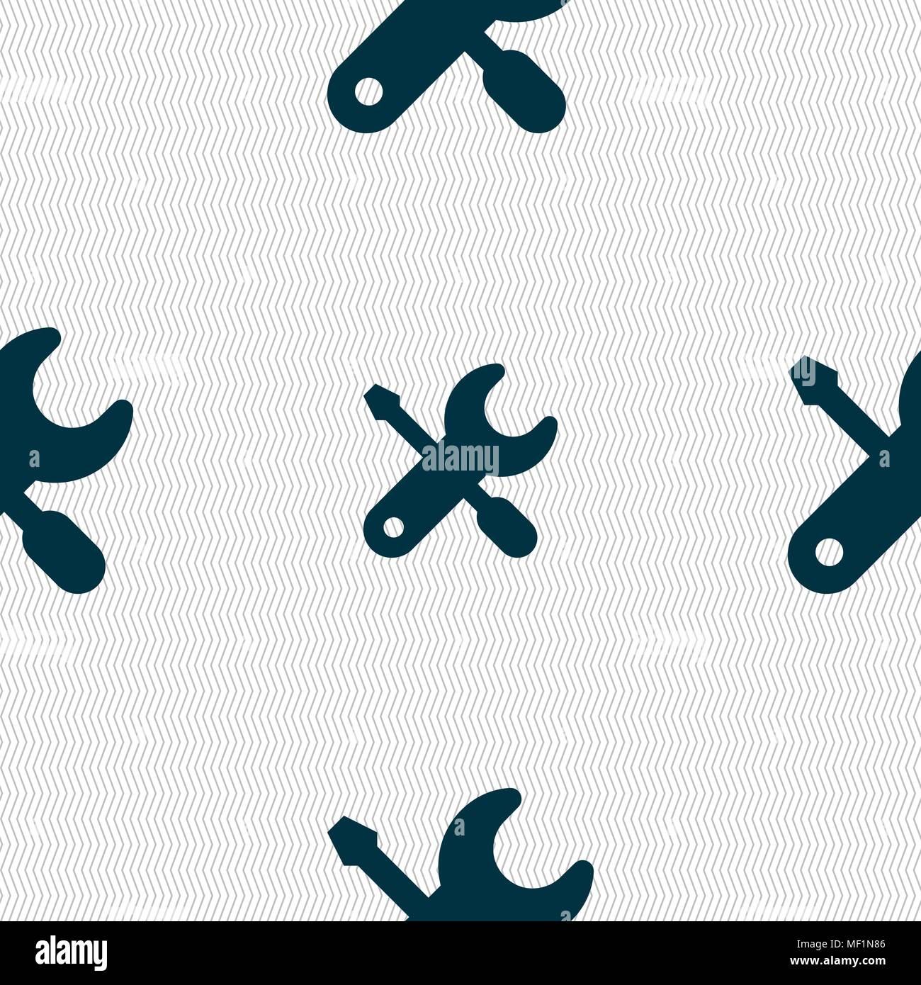 screwdriver, key, settings icon sign. Seamless pattern with geometric texture. Vector illustration Stock Vector