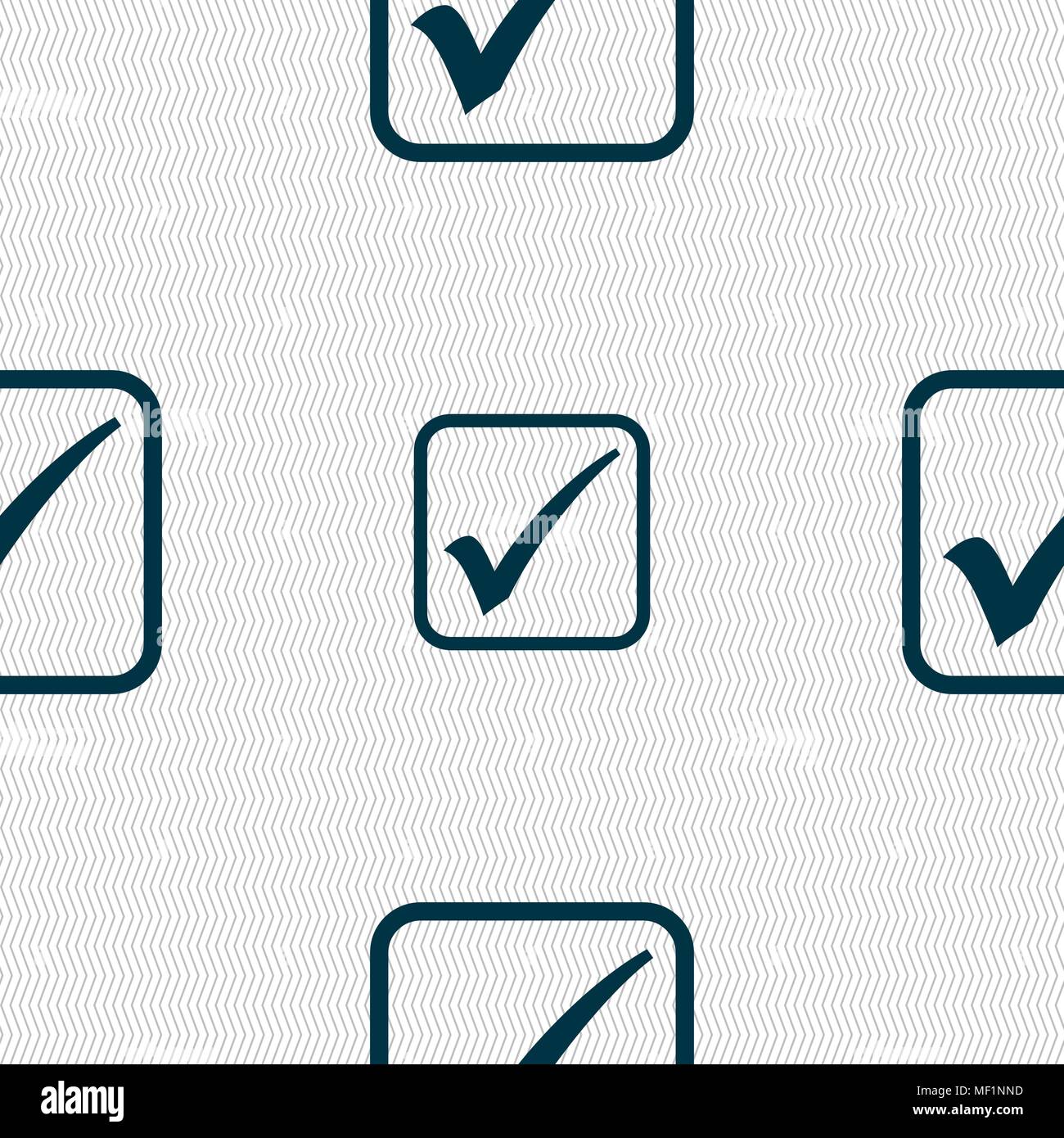 A check mark icon sign. Seamless pattern with geometric texture. Vector illustration Stock Vector