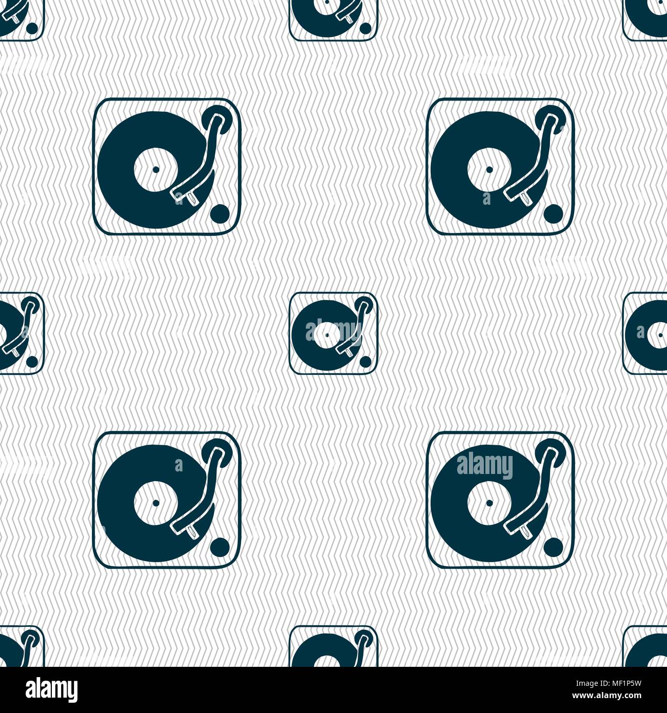 Gramophone, vinyl icon sign. Seamless pattern with geometric texture. Vector illustration Stock Vector