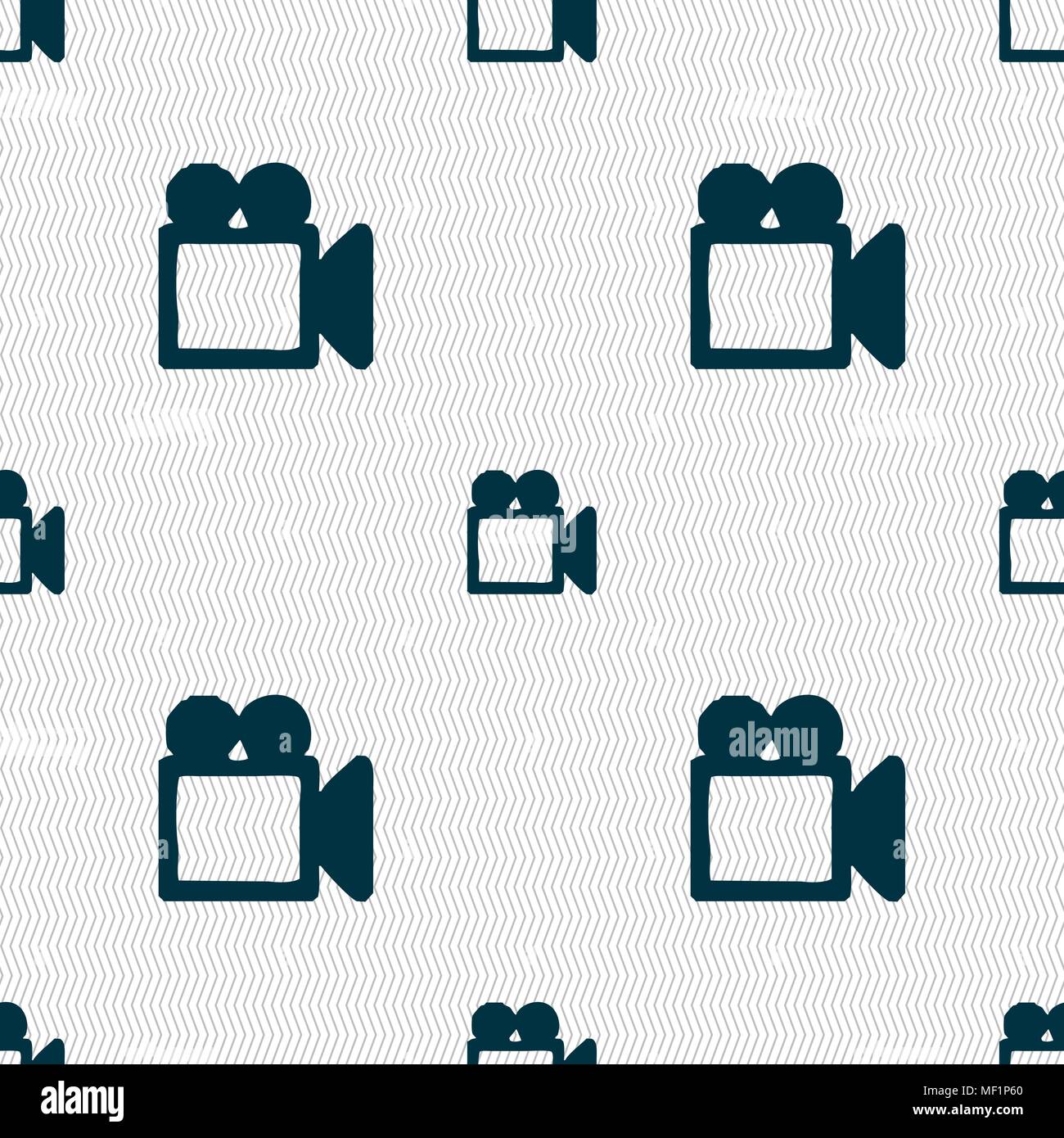 camcorder icon sign. Seamless pattern with geometric texture. Vector illustration Stock Vector