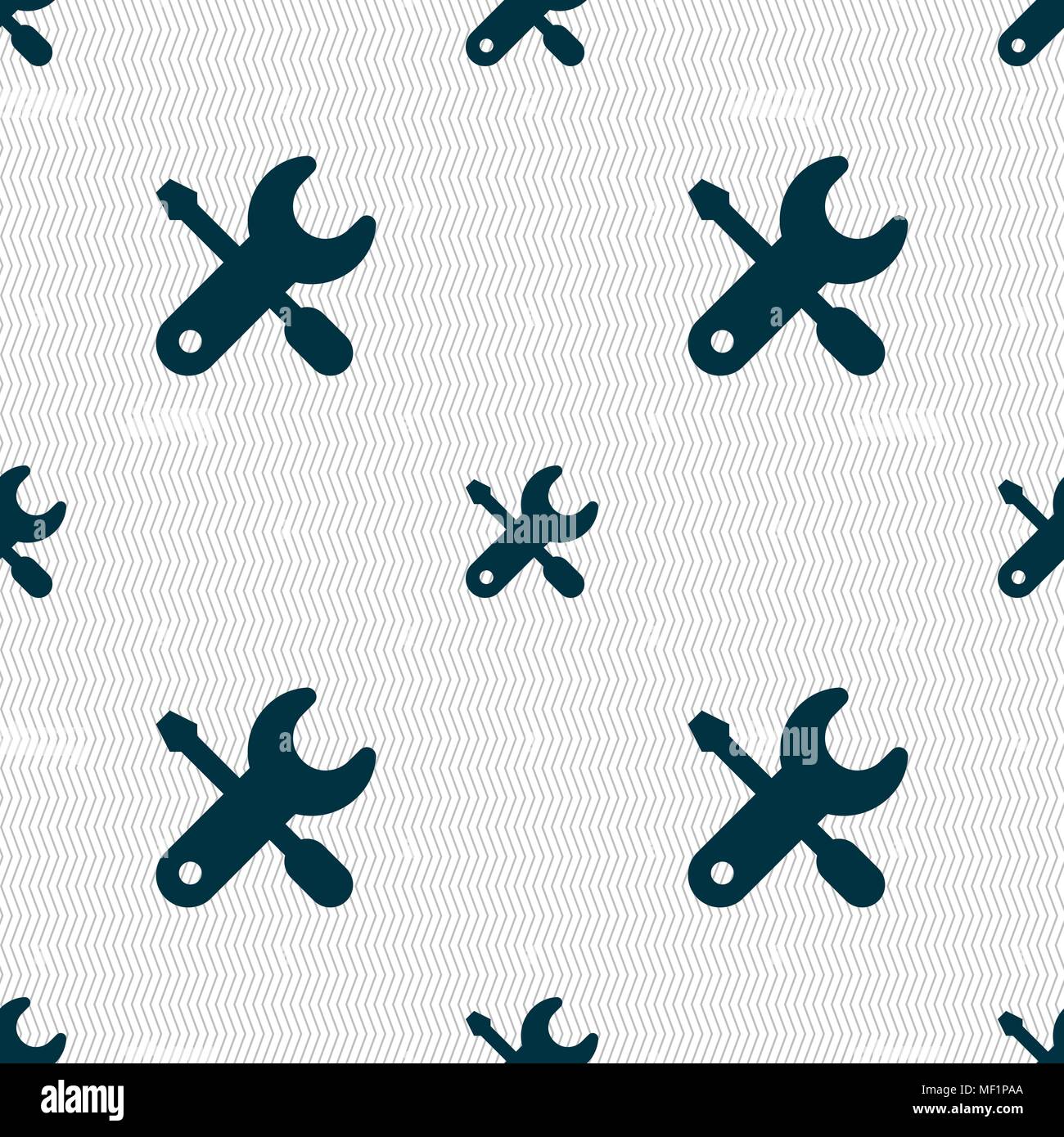 screwdriver, key, settings icon sign. Seamless pattern with geometric texture. Vector illustration Stock Vector
