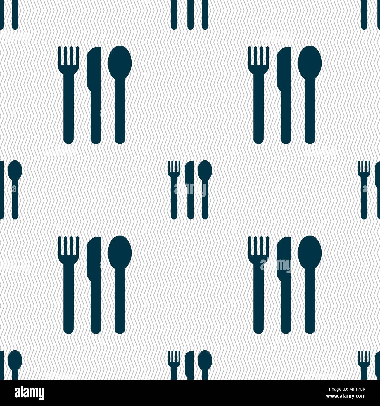 fork, knife, spoon icon sign. Seamless pattern with geometric texture. Vector illustration Stock Vector