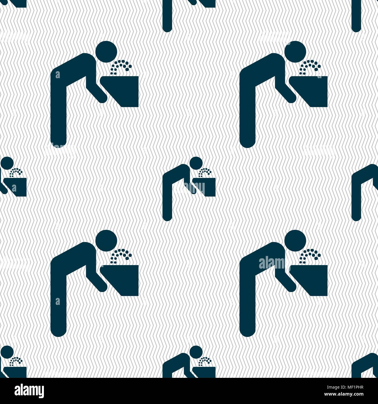 drinking fountain icon sign. Seamless pattern with geometric texture. Vector illustration Stock Vector