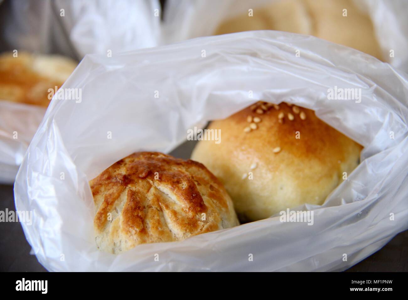 Chinese Baked Pastry with Barbecue Meat Stuffing Stock Photo
