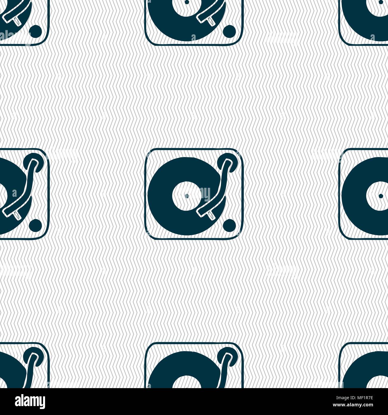 Gramophone, vinyl icon sign. Seamless pattern with geometric texture. Vector illustration Stock Vector