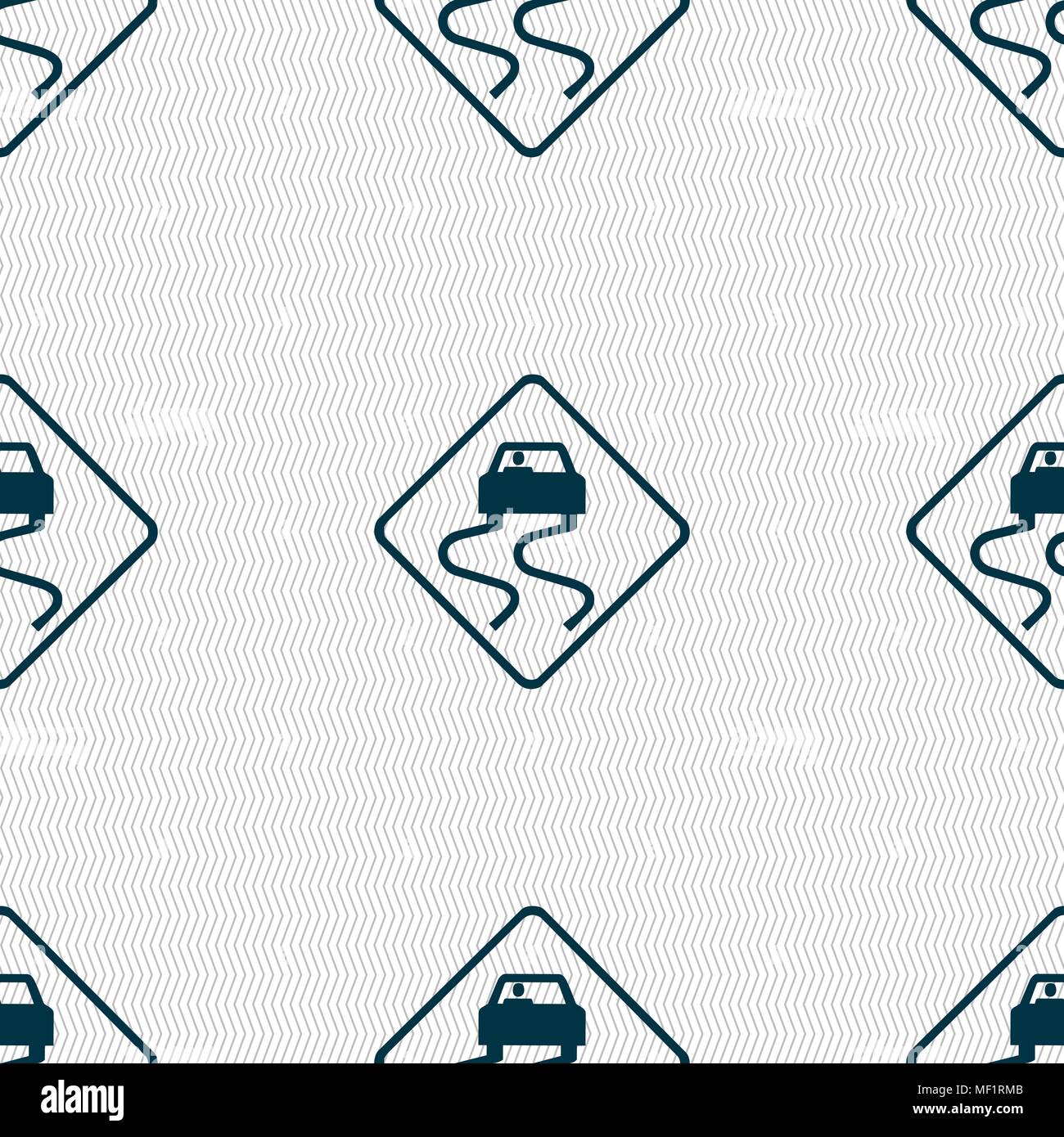 Road slippery icon sign. Seamless pattern with geometric texture. Vector illustration Stock Vector