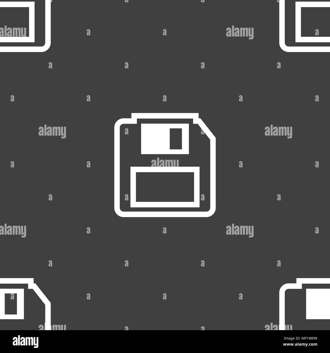 floppy disk icon sign. Seamless pattern on a gray background. Vector