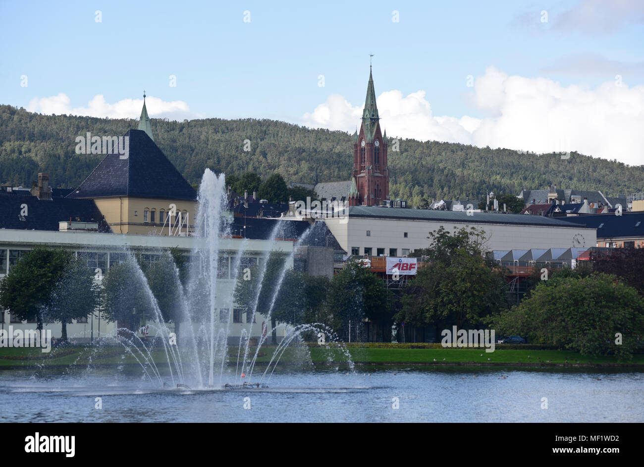Lille Lungegrdsvannet and Saint John's Church, Bergen, Norway Stock Photo